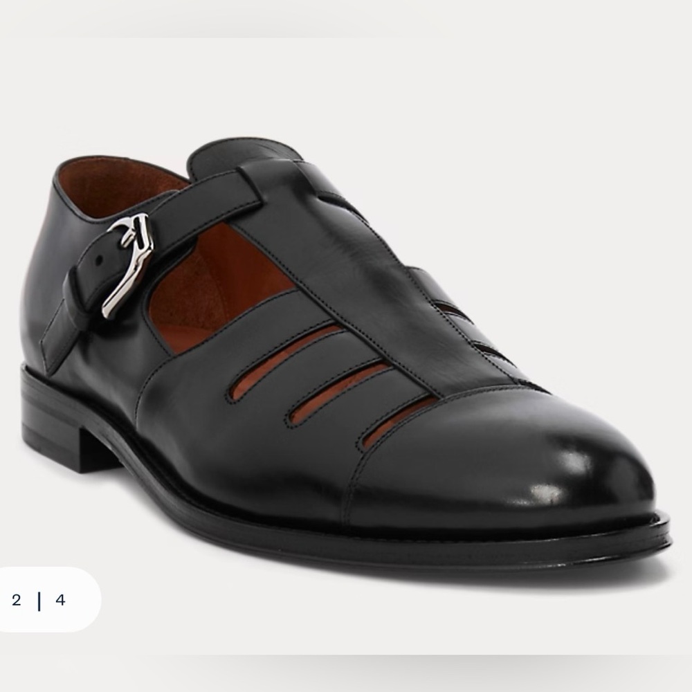 Ralph Lauren Men's Black Burnished Calfskin Fisherman Sandal-$895